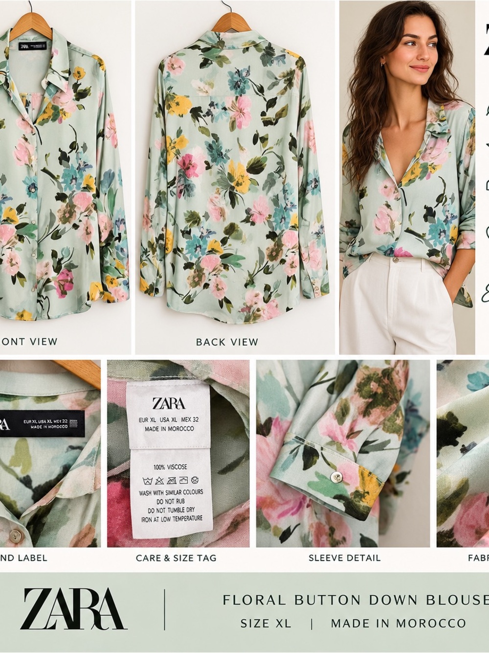 ZARA Pastel Floral Button-Down Blouse